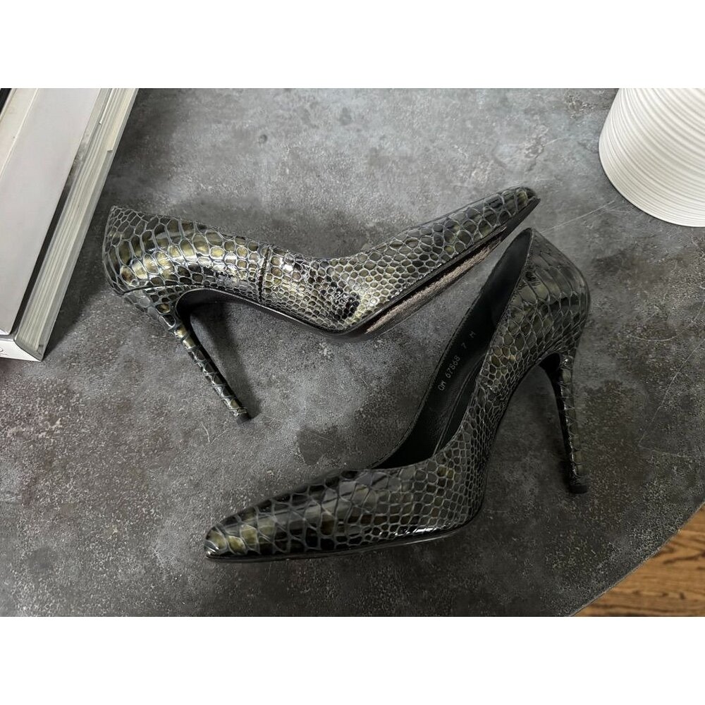 Stuart Weitzman Pyton Heels Dark Green Size 7 - image 7